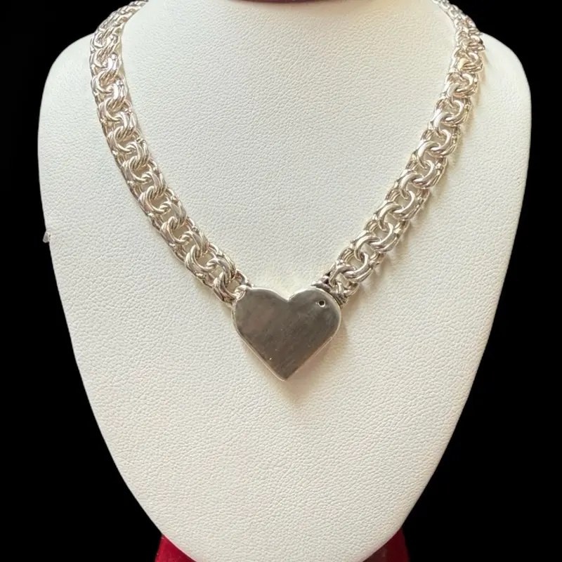 Unisex 7 mm Wide Heart Chino Link Chain, Silver Classic Chain & Link Necklace, Elegant Daily Fashion Accessory for Male