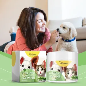 Ear Cleaner Finger Wipes 60 Counts for Dogs and Cats - Soft & Easy Otic Cleaning Pads - Remove Wax, Dirt & Smelly - Non-Irritating Grooming Kit Care