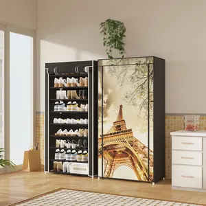 10-Tier Tall Shoe Rack with Cover Lightweight DIY Vertical Organizer for 30 Pairs Space-Saving Closet Entryway Dorm Bedroom Easy Assembly Dustproof Stackable Adjustable Standing Shelf