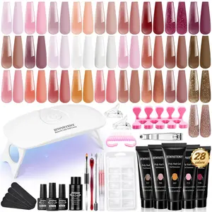 JEWHITENY Poly Extension Gel for Nail, 28 Colors Poly Gel Nail Kit With Nail Lamp Slip Solution Builder Nail Gel Trendy Nail Art Design Nail Extension Gel All In One Nail Kit Easy DIY at Home