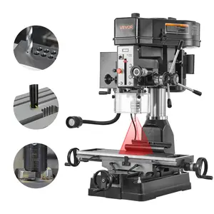 fathersdaygift  VEVOR 15.875-Inch Mill Drill Machine, 2 HP, Benchtop Milling Drill Press, 150-2560 RPM Adjustable Speed, with Rotating Vise, Laser and Work Light, Milling Drilling Machine, for Woodworking Light Metal