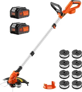 20V 12" Cordless String Trimmer With 2 X 4.0Ah  and Charger, Electric Grass Trimmer   Eater String, Edger Lawn Tool Grass  With 8 count Line, Lawn Mover For Garden Yard, Orange