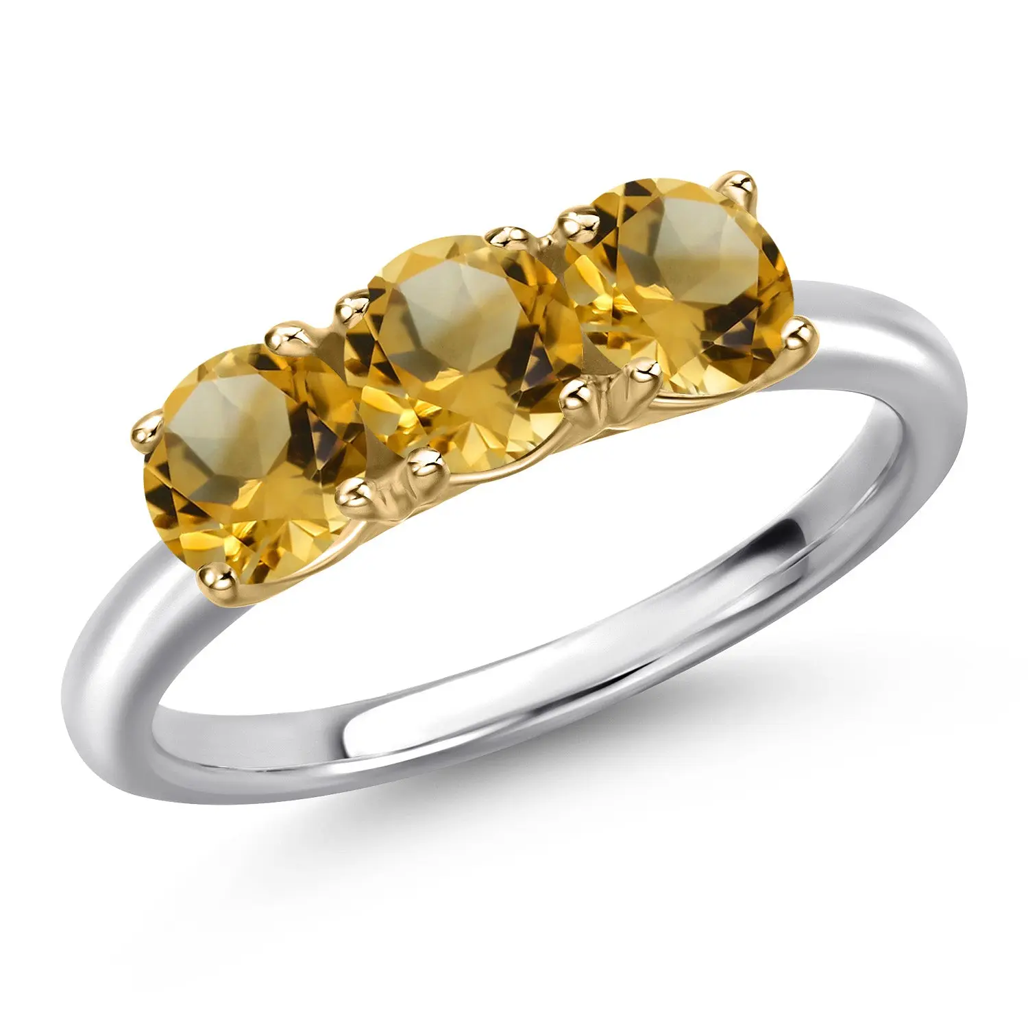 10K Two Tone Gold Yellow Citrine Engagement Ring For Women | 1.35 Cttw | Round 5MM | Gemstone November Birthstone