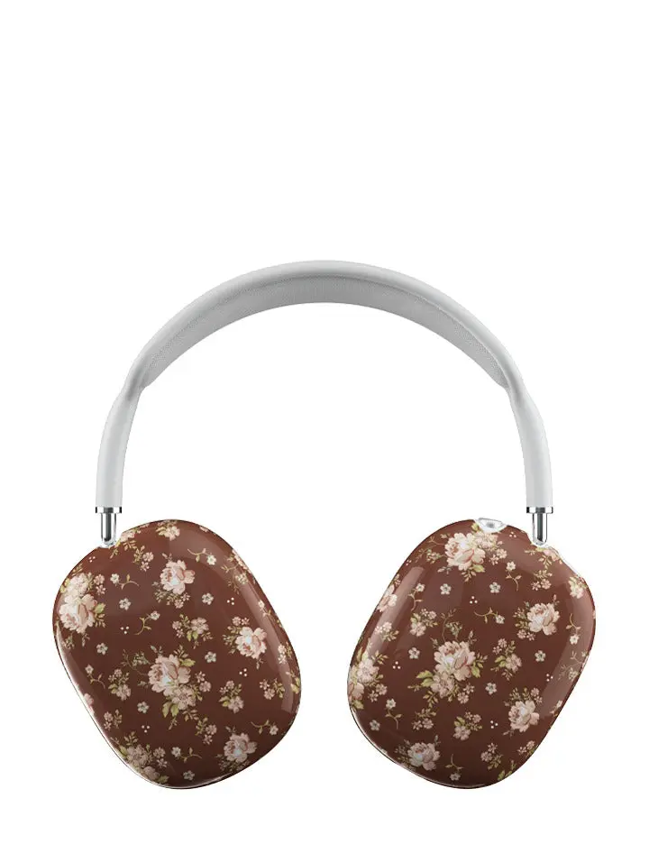 Brown Floral AirPods Max | Limited Edition Trendy Airpods Case | Protective Fierce Chic Multicolor | Women Owned Small Business | Light Brown Background Cute Pink Rose Bouquets | Safety Casing Protective | Gift for Her