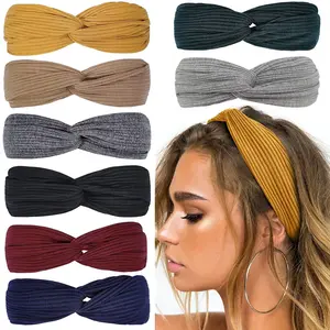 Headbands for Women Twist Knotted Women Head Bands Boho Stretchy Hair Bands Non Slip for Girls Criss Cross Turban Plain Headwrap Yoga Workout Vintage Hair Accessories, Solid Color