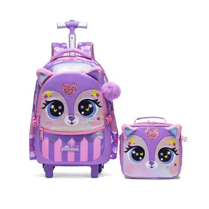 Girls' 3-in-1 Inline Skate Rolling Waterproof Nylon Kawaii Backpack Set - Ultra-Durable, Chic Graphic Design, Includes Lunch Bag, Spacious for School Essentials, Back-to-School Must-Have, Waterproof Nylon Backpack