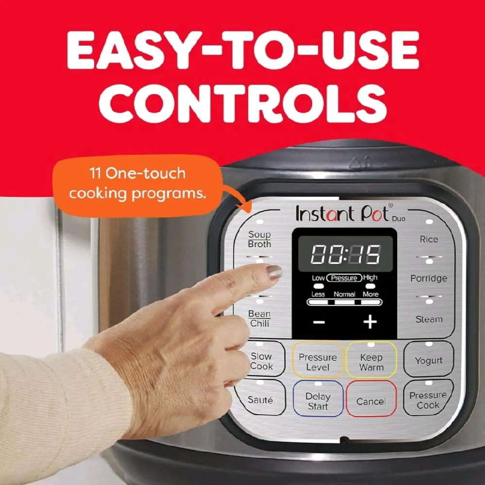 Instant Pot Duo Multi-Cooker 7-in-1 6 Quarts Stainless Steel Electric Pressure Cooker with Easy-Velcro Pressure Release