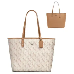 COACH Reversible City Tote Bag with Signature Monogram and PVC Canvas for Women in Tan