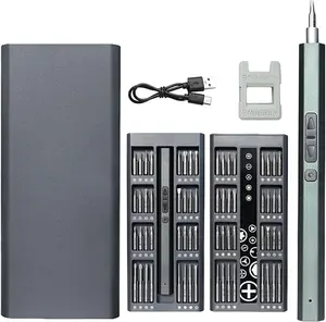 Mini Electric Screwdriver, Precision Electric Screwdriver, 64-in-1 Magnetic Bits, Max 3 N.m, Magnetic Storage, 5/32''Hex, Repair Tool Set for Phone Camera Laptop Watch - Grey