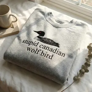 Embroidered Stupid Canadian Wolf Bird Sweatshirt, Hockey Romance Crewneck, LGBT Hockey Fan Gift, Movie Shirt, Team Hollanov Embroidered Sweatshirt