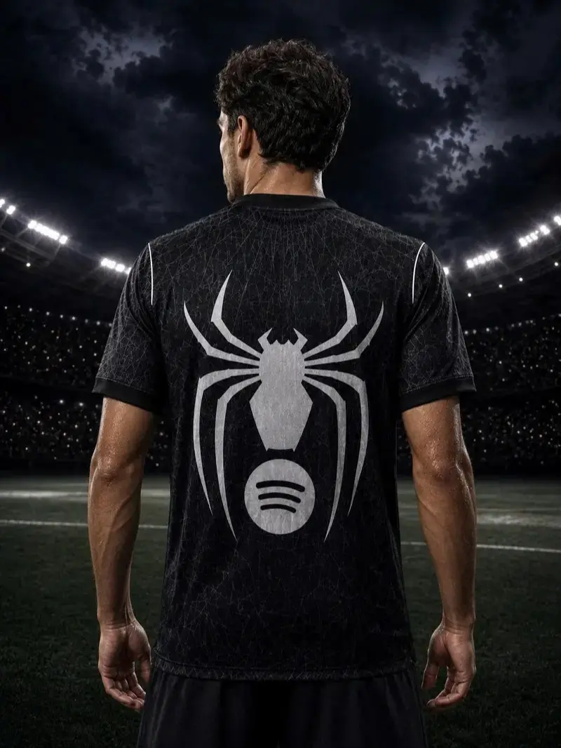 Black Spider Graphic Jersey, Dark Hero Inspired Football Shirt, Unisex Fan Sports Top, Gothic Blokecore Streetwear