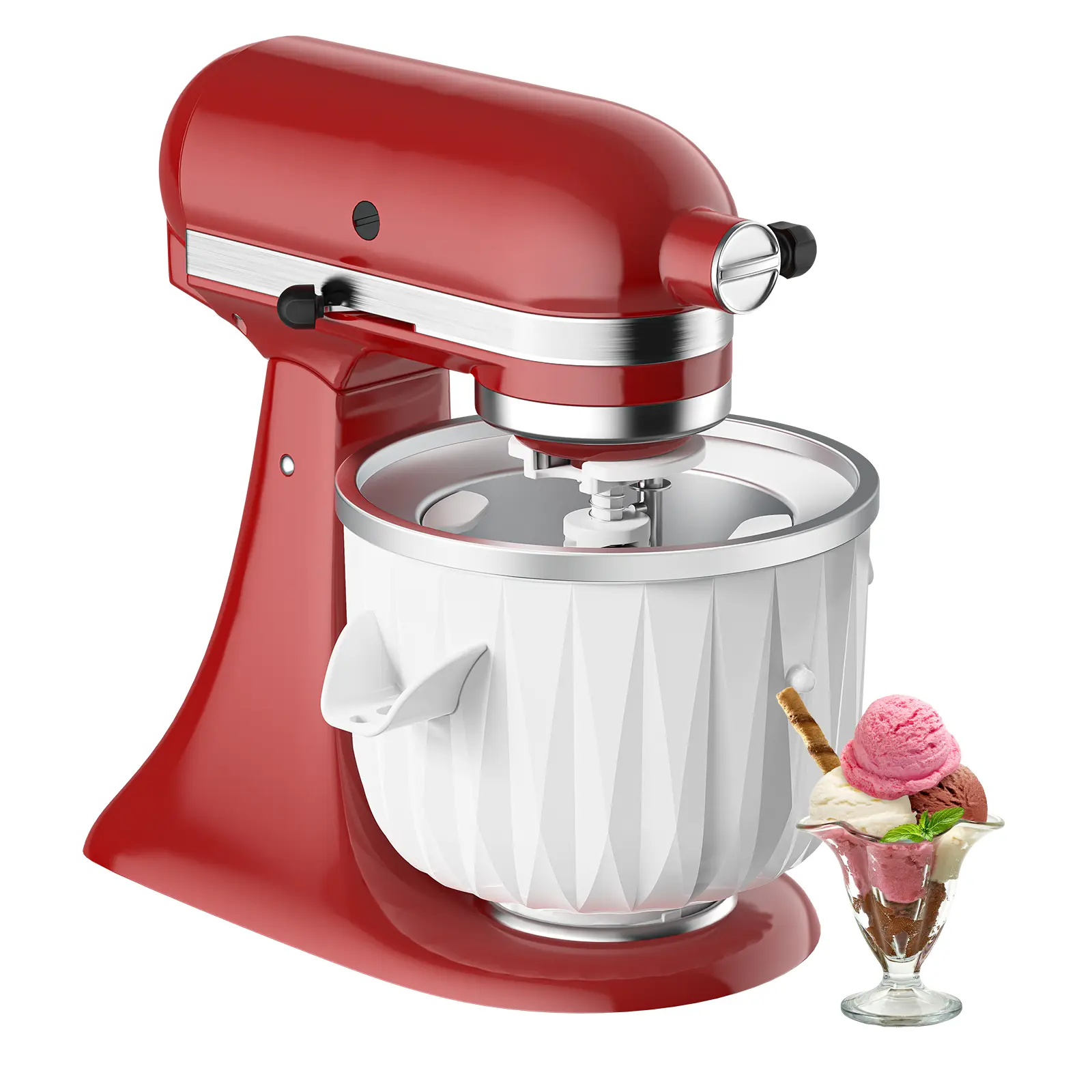 GVODE Plastic Ice Cream Maker Attachment for KitchenAid Stand Mixers - Food-Safe Grade Materials, 2-Qt Capacity, Compatible with 4.5 Qt & Larger Models, Includes Freeze Bowl, Dasher & Drive Assembly (Frozen Yogurt, Sorbet, Gelato Tool)