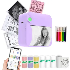 Portable Mini Printer, 1 Set Including Wireless Printer & 7 Rolls Printing Paper, Usb Rechargeable Photo Printer for Notes, Diaries, Memos, Photos, Compatible with Ios and Android