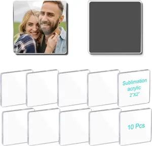 10 Pack 2"x2"x0.2" Clear Acrylic DIY Fridge Magnets Set with Adhesive Backing – Square Magnetic Photo Frames for Crafts, Kitchen, Classroom, Party & Office Decoration