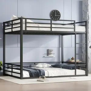 Queen over Queen Bunk Bed for Teens and Adults, Heavy-Duty Metal Bunk Bed Frame, Space-Saving/Noise Free/No Box Spring Needed,Black
