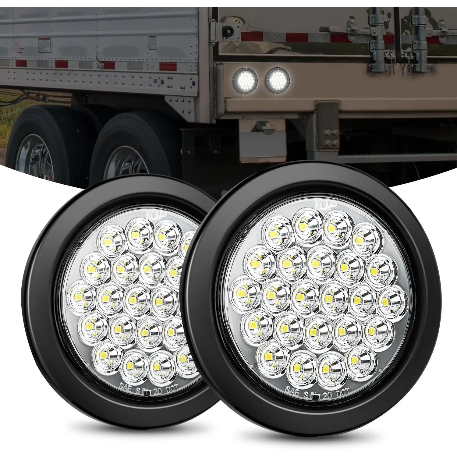 Nilight 4Inch Round Trailer Tail Light Kit, 2PCS 24LED White Backup Reverse Lights with Flush Mount Grommets & Plugs, IP67 Waterproof for 12V Trucks, Trailers, RVs, Trailer Light Kit