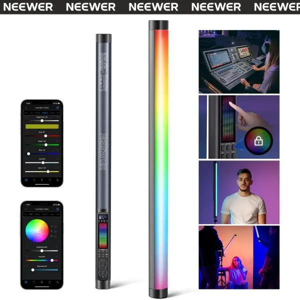 NEEWER TL60 RGB Tube Light, 20W Full Color LED Video Wand, APP/2.4G/DMX Control, 7 Pixel Effects 2500-10000K CRI97+, Radio Frequency, with Adapter, Mount, Cable, Bag