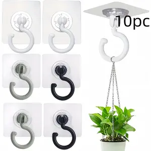 10 Pack Rotating Sticky Hooks for Wind Chimes Plants Ceiling Decor, No Drill Needed Strong Adhesive Hangers, Practical Home Decoration Accessories