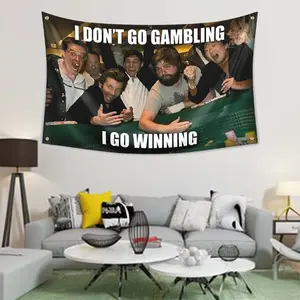 Flag Wall Hanging "I Don't Gamble I Win" Fashion Lifestyle Slogan 3x5ft Polyester Fabric with 4 Brass Grommets for Room Decoration and Gift Print