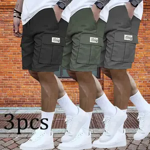 3-piece set: men’s multi-pocket cargo pants—comfortable and stylish; perfect for everyday casual wear and sports;  lightweight fabric; slanted pocket design; versatile casual outfit suitable for beach vacations，summer bop solid color work short shop deal,