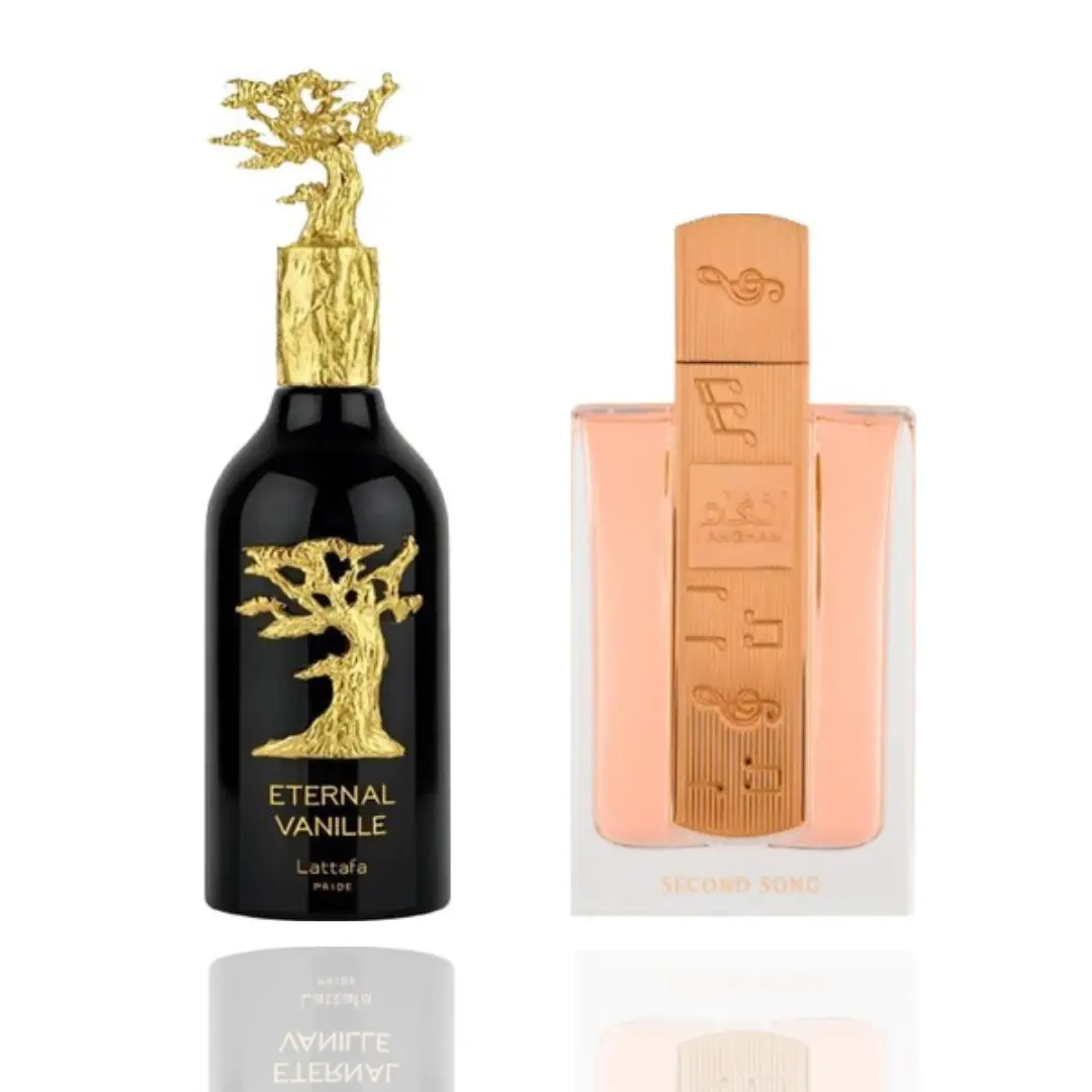 Lattafa Angham Second Song & Eternal Vanille 2-Piece Floral Fragrance Duo Pack for Women, Featuring Clean Aroma & Soft Femininity, Vanilla Perfumes, Amber Women's Fragrance