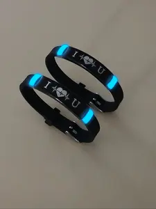 Heartbeat Pattern Couple Bracelet, Cute Luminous Bracelet for Women & Men, Fashion Jewelry for Party, Daily Clothing Decor, Trendy Exquisite Jewelry for Gift, Couple Bracelet Set, Heart Cuff Bracelet, Romantic Bracelet Set, Couples Bracelet Set