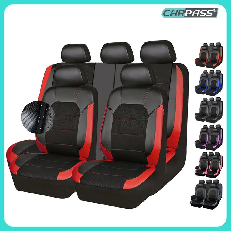 CAR PASS 2/5 seats Universal Leather Two Front Seat Covers,Sport seat Covers fits Most Cars, SUVs, Trucks, and Vans Airbag Compatible