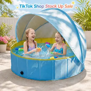 48”Kiddie Pool with Canopy, Foldable Kids Pools for 3 4 5 6 7 8 Year Old Kids Pools Ages 4 5 6 7 8 Pool with Shade Beach Essentials Tent Swimming Wading Pools Outdoor Backyard Beach