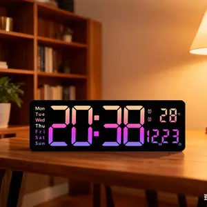 16" Large LED Digital Wall Clock, Brightness Adjustment, Dual alarm clock