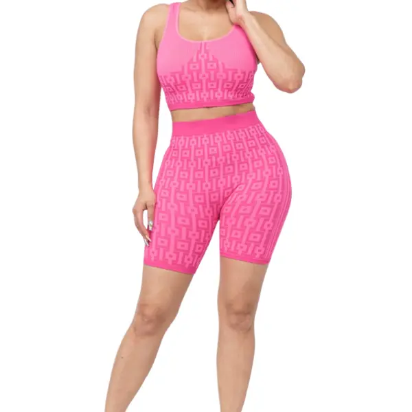 Marlie seamless print tank top and shorts set-Neon Orange Casual Comfort Fabric Fit Soft Womenswear Activewear Breathable Suits Clothes Fashion