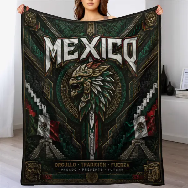 Mexico Soccer Fan Blanket Aztec Eagle Design, Premium Fleece Throw Blanket, Soft Warm Cozy Home Decor Blanket, Mexican Culture Vintage Style, Gift for Birthday Christmas Holiday, Unisex Plush Blanket