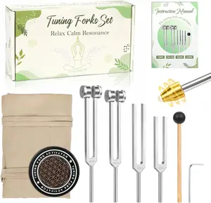 Aluminium Weighted & Unweighted Tuning Fork Set (128Hz, 136Hz, 432Hz, 528Hz) with Activator, Mallet, Vegan Pouch for Stress Relief, Chakra Balancing, Sound Therapy Musical Percussion Instrument Gift