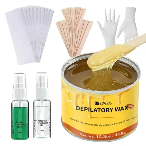 Women's Honey Depilatory Wax Hair Removal Home Waxing Kit 450g, Gentle Adhesion, Easy to Use, Suitable for All Skin Types, Body Safe, Smooth Depilation, Body Hair Remover, Bare Smooth Waxing, Waxing Supplies