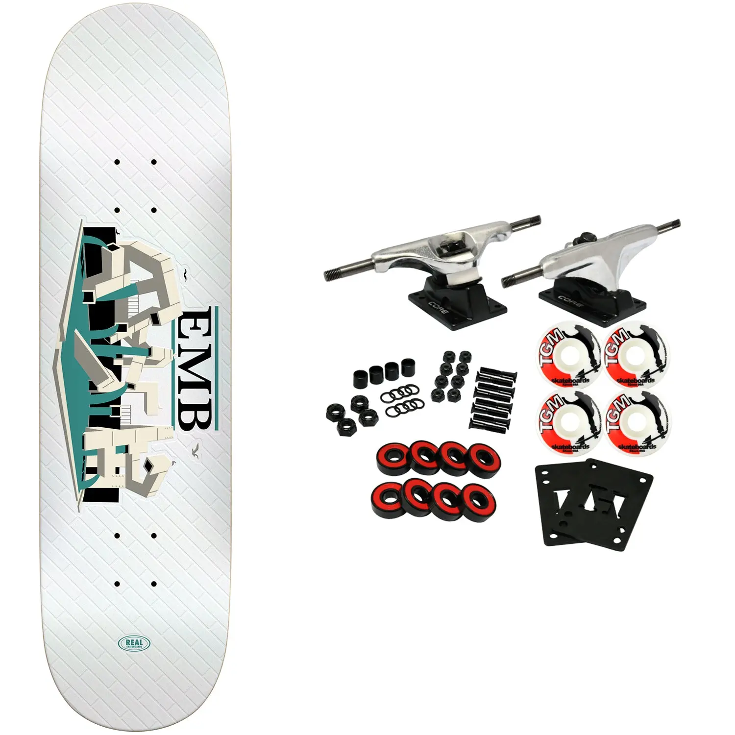 Real Skateboard Complete EMB White 8.25" x 32"