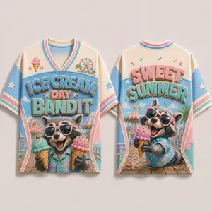 Ice Cream Day Bandit Raccoon Jersey, Summer Ice Cream Football Shirt, Sweet Summer Mesh Sports Top, Beach Boardwalk Outfit, Fun Gift for Men Women Unisex