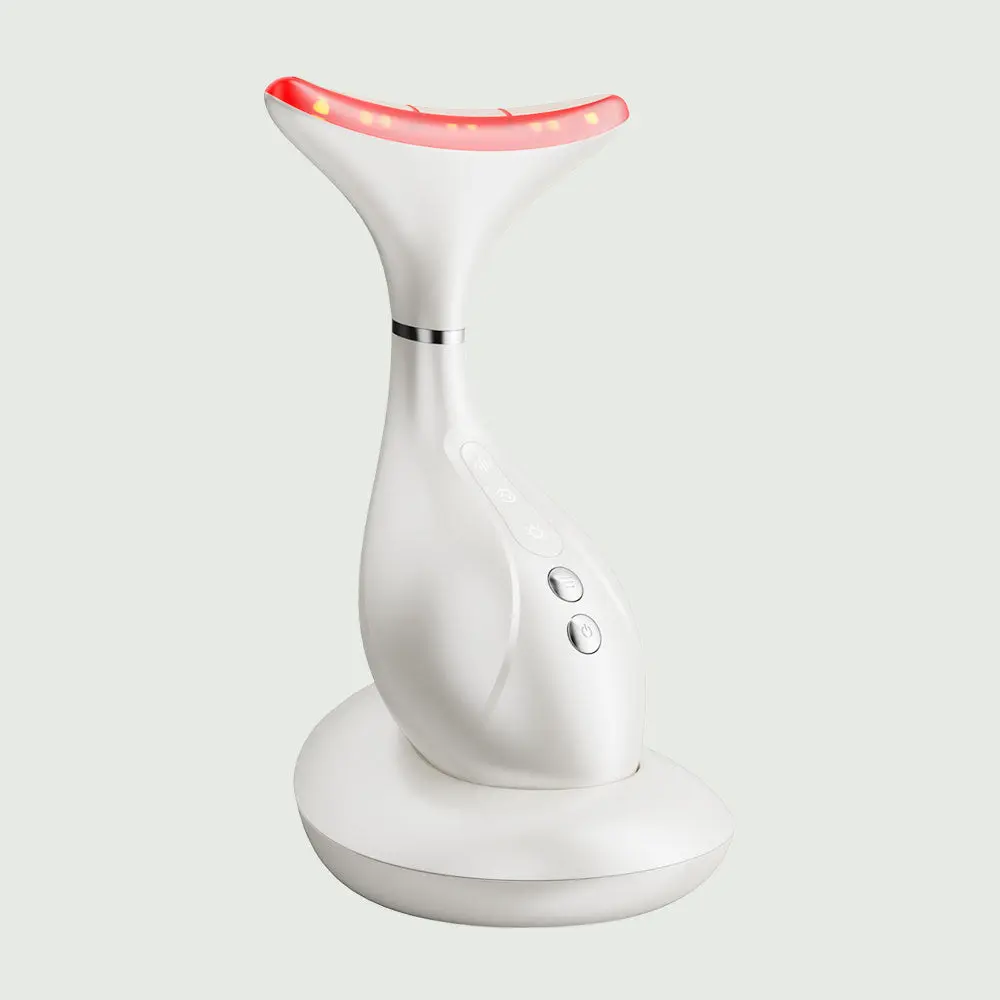 LED Neck & Jawline Lift Sculpt Device with Red Blue Purple Light, EMS Microcurrent, Heat & Vibration