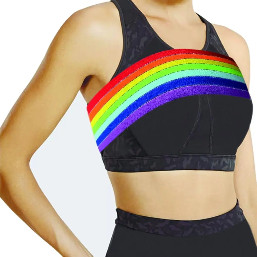 Post Surgical Implant Stabilizer Strap Support Brace, Breast Augmentation and Reduction Chest Compression Support Band for Large Breast Exercise, Fits Most (Rainbow)