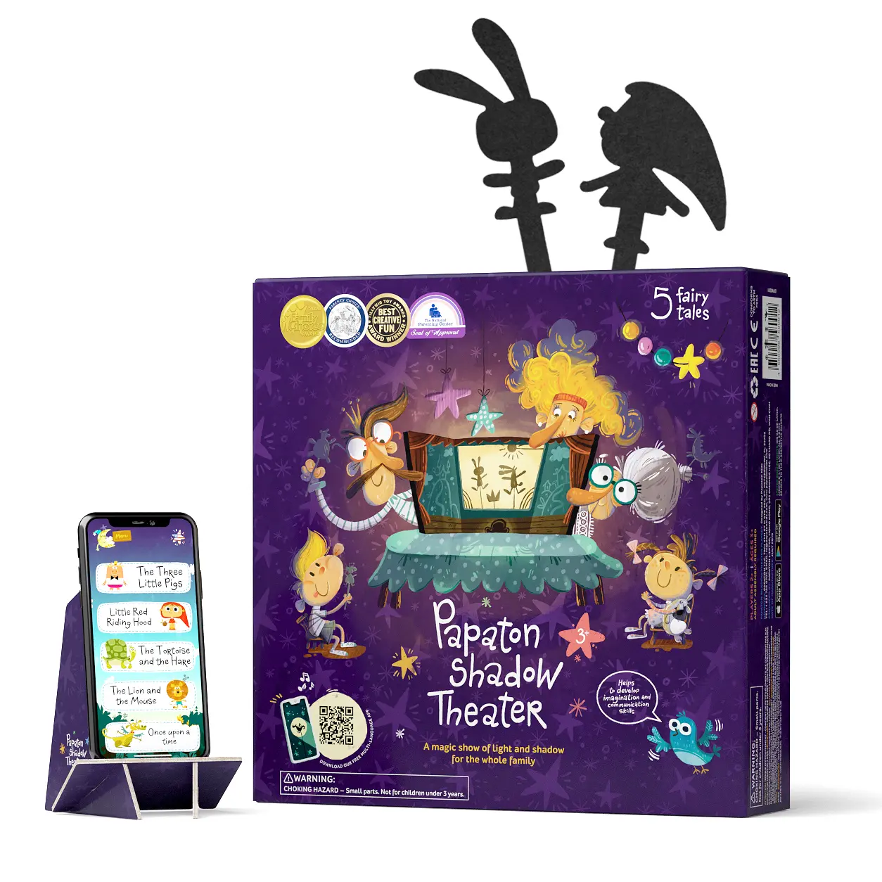 PAPATON Shadow Puppet Theater - 32 Shadow Puppets, Award Winning Toy, Family Storytelling Board Game, Christmas Gift for Kids, Pretend Play, Educational Toy, Bedtime Stories, Birthday Gift for boys and girls, Role play game for 3 4 5 6 7 8 9 10 Years Kids