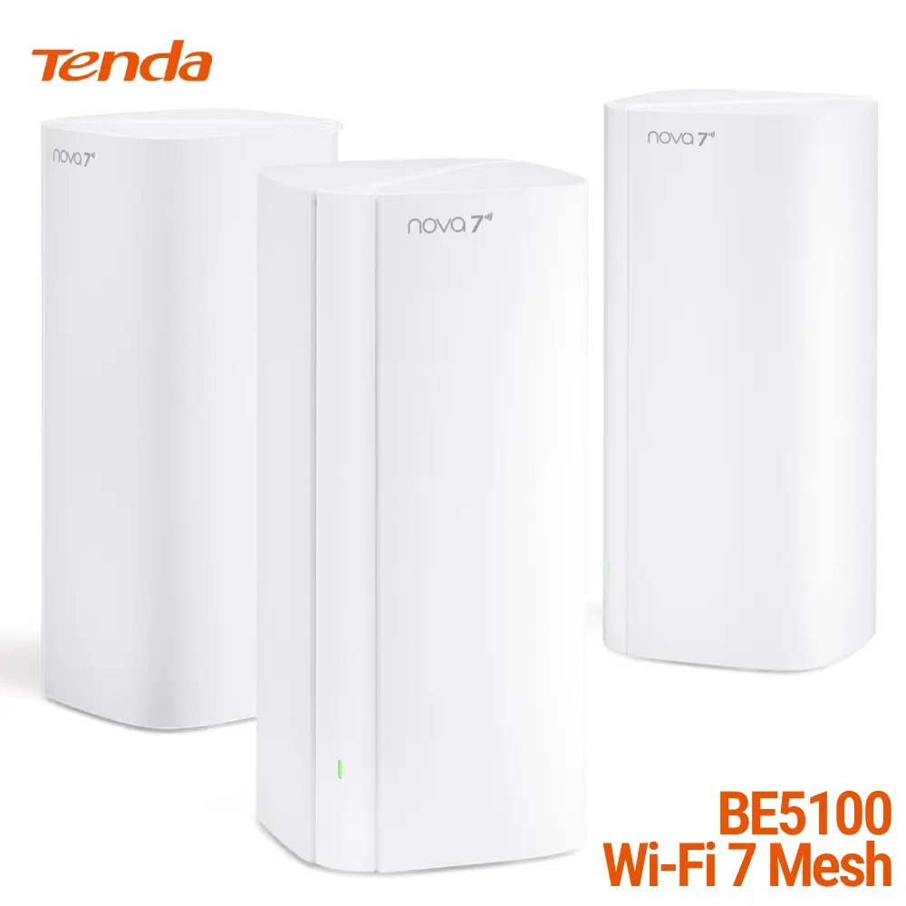 Tenda ME6 Pro (3 Pack) BE5100 WiFi 7 Mesh WiFi System – Dual-Band Whole-Home Coverage (6,600 Sq. Ft.), 1×2.5G + 2×1G Gigabit Ports, MLO & Ethernet Backhaul for Seamless Roaming, VPN Ready
