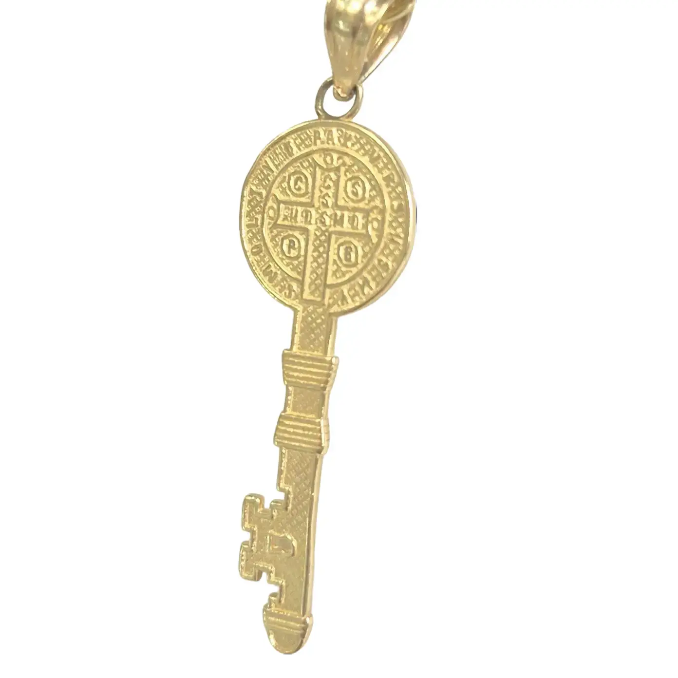 Saint Benito Key Pendant Charm, Elegant 2-Tone 14kt Gold Protective Amulet, Unisex Jewelry for Daily Wear, 11x36mm, Costume Jewelry, Basic, Protective Charm, Two-Tone