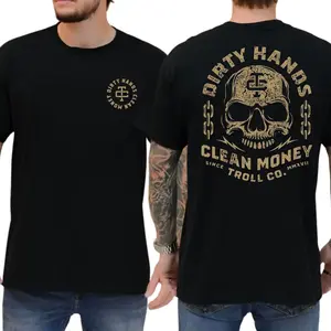 Dirty Hand Clean Money Golden Skull 2-Sides Graphics T-Shirt, Blue Collar Graphics Shirt, Graphics Tee For Working, Men's Gifts, Casual Menswear, For Men camisetas  comodas