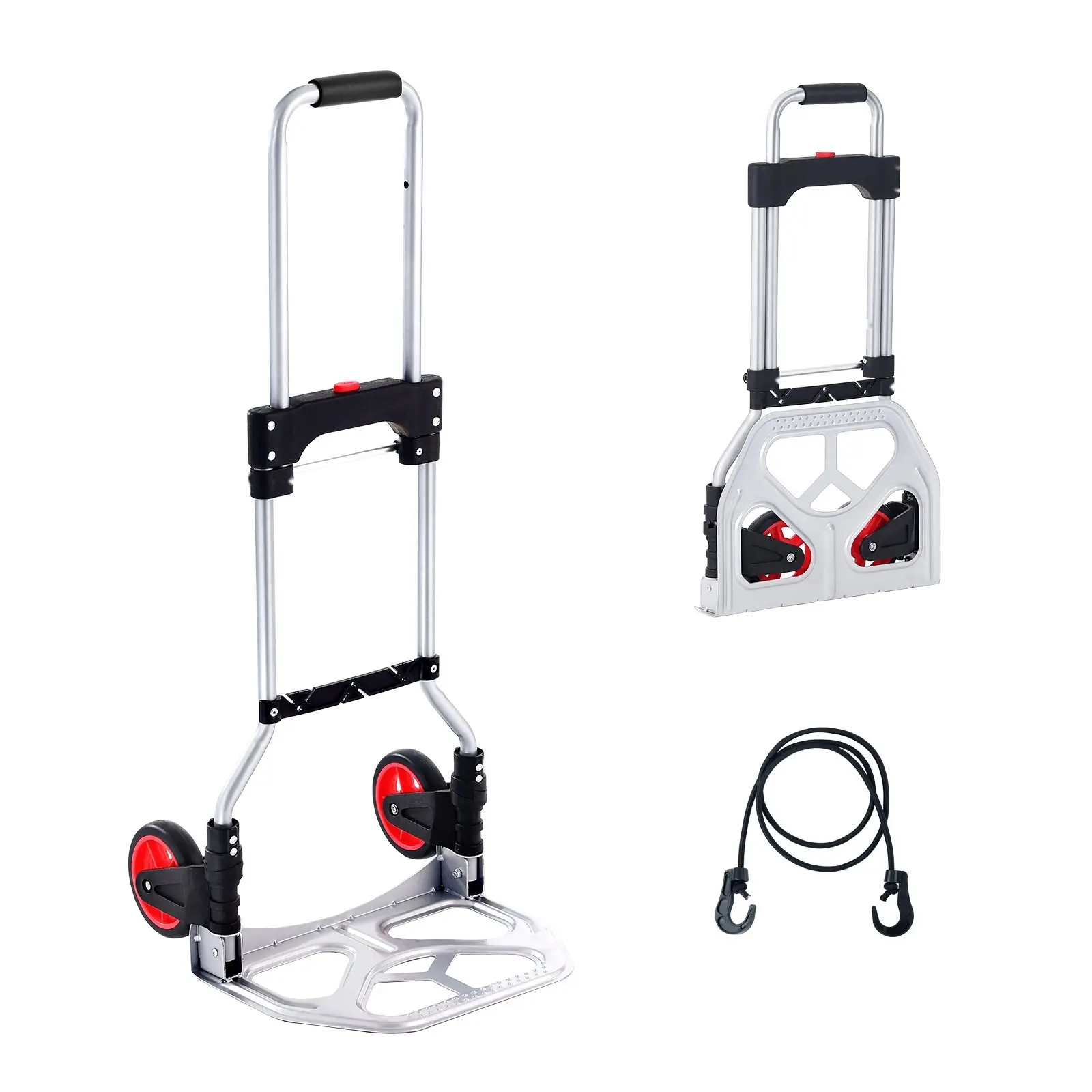 Folding Hand Truck And Dolly With Telescoping Handle, Aluminum Foldable Cart, 176 Lbs Capacity, Lightweight Luggage Trolley Cart For Home, Office, Travel, And Shopping, Durable PP And TPR Wheels, Easy Roll