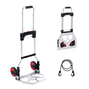Folding Hand Truck And Dolly With Telescoping Handle, Aluminum Foldable Cart, 176 Lbs Capacity, Lightweight Luggage Trolley Cart For Home, Office, Travel, And Shopping, Durable PP And TPR Wheels, Easy Roll