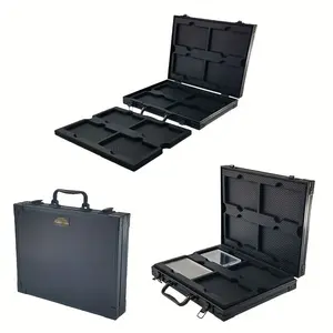 1pc 12-Grid Aluminum Alloy Graded Card Display Storage Box For PSA Trading Cards Slabs, Carbon Fiber Pattern Exterior, Sports Trading Collector Storage Box Case Organizer Holder for Baseball Basketball Rating Cards, Card Hobby Box