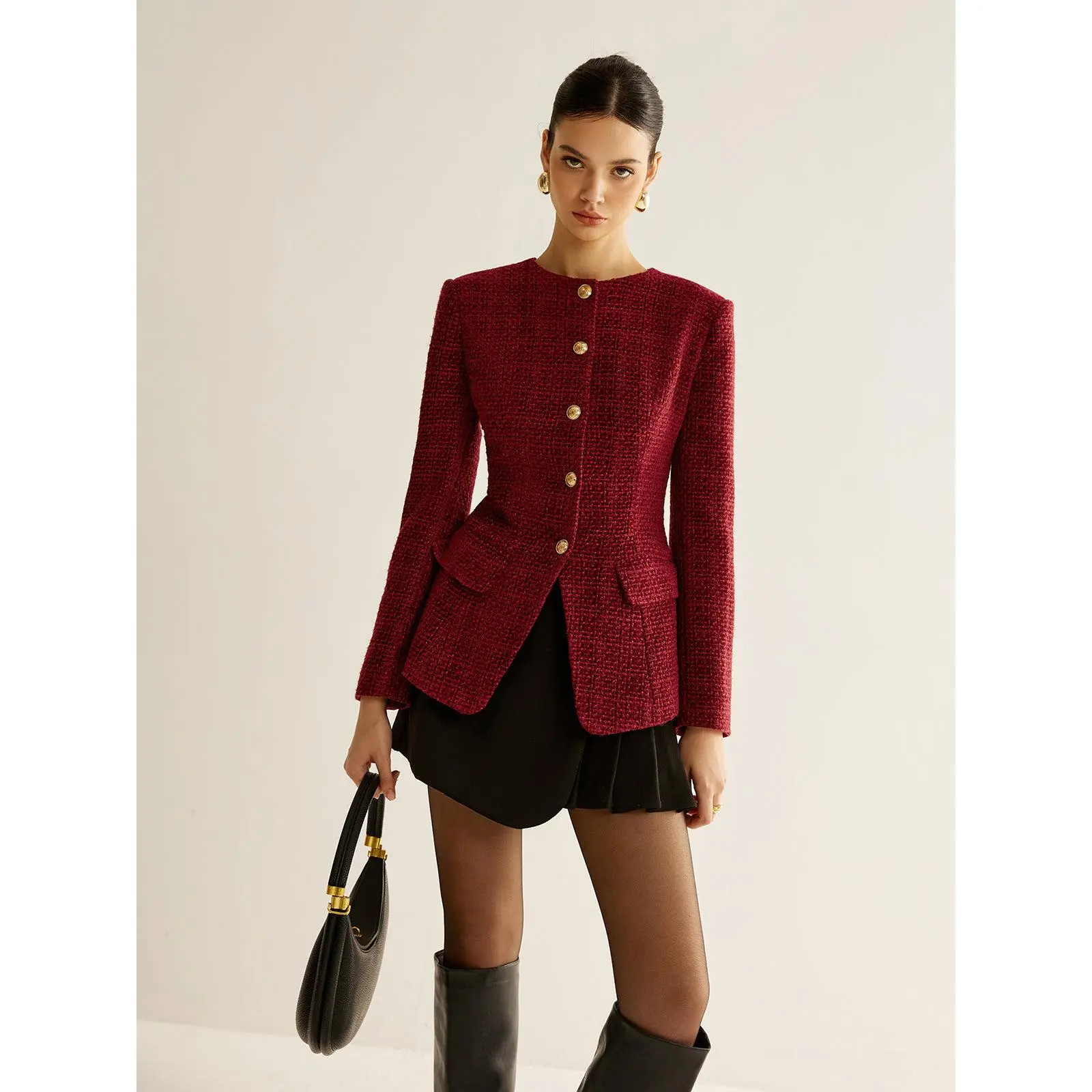Button Down Slit Tweed Blazer