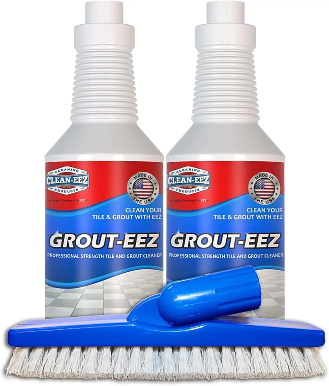Clean-eez Grout Cleaner 2 Pack with Stand-Up Brush Attachment - Stain Remover Heavy-Duty Scrubber - Bathroom Shower Ceramic Porcelain Tile & Grout Only - Easy Control Flip Top Cap - 32 oz