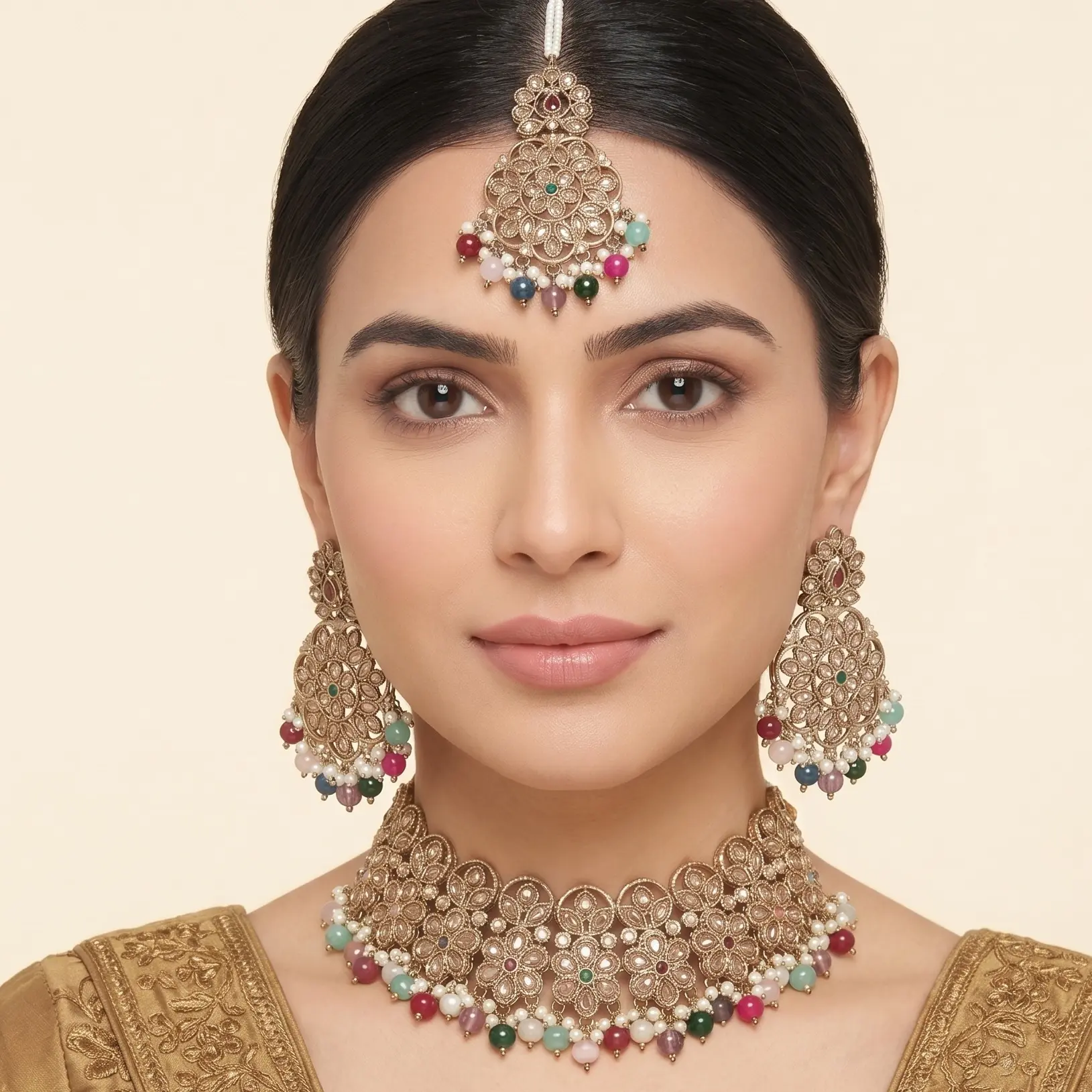 Anaya Polki Lightweight Bollywood Indian necklace Set sohochic
