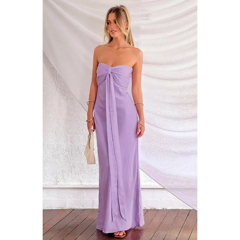 Ariella Lilac Satin Strapless Maxi Dress