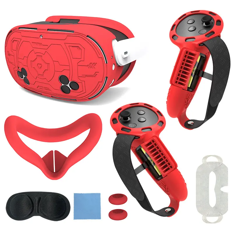 7-in-1 Protective Silicone Cover Set Compatible with for Meta Quest 3s Accessories, Included Upgrade Battery Opening Controller Grips, Silicone Face Cover and TPU Hard Shell Cover Wearable Protection