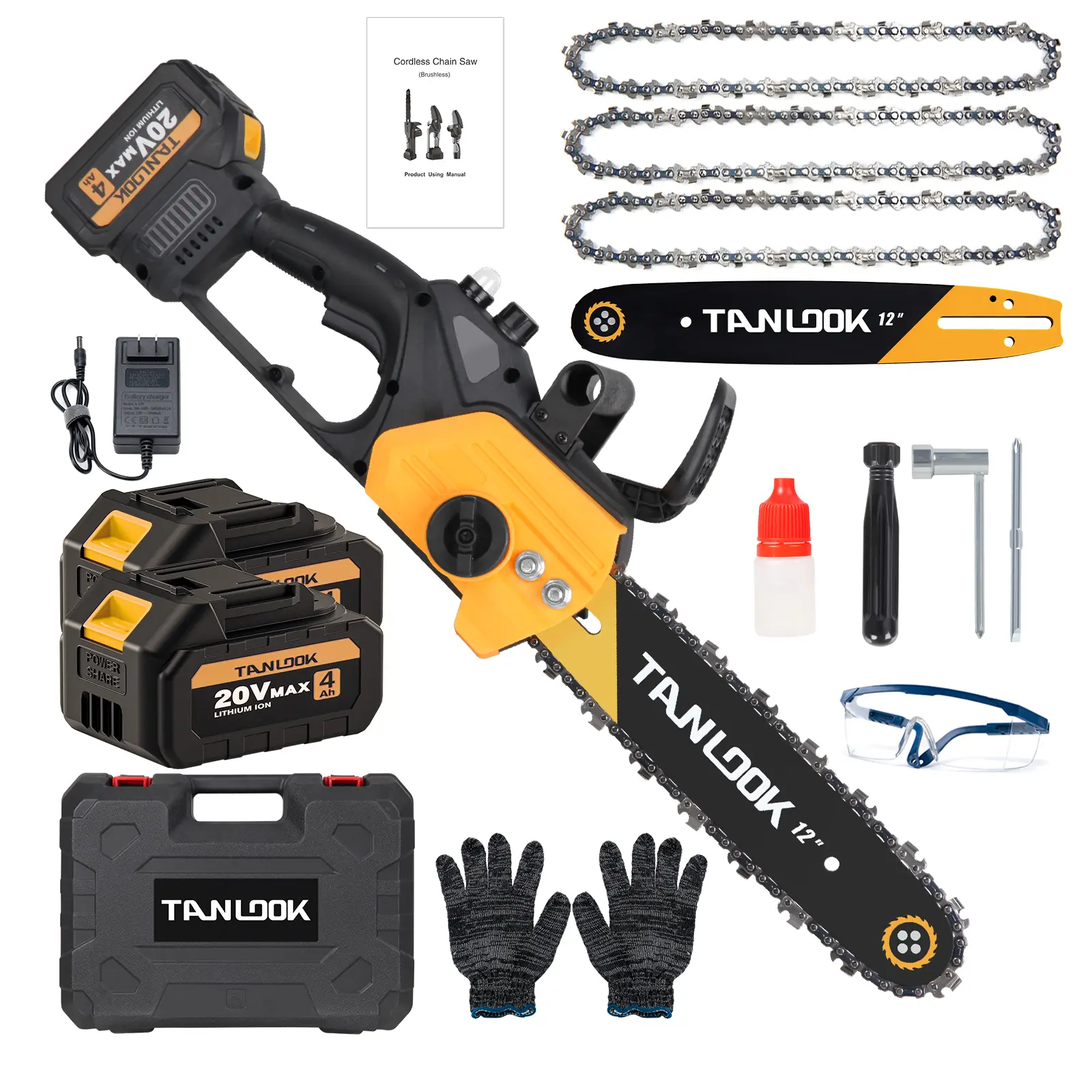 Outdoor Cordless Chain saw 12" Wide Guide Rail–Compact handheld electric chainsaw,equipped,2×4Ah batteries,highly efficient for wood cutting,tree trimming and pruning–ideal for woodworkers and DIY enthusiasts garden gadgets yard tool gardening work MJ1